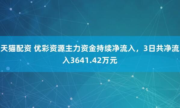 天猫配资 优彩资源主力资金持续净流入，3日共净流入3641.42万元