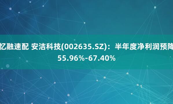 忆融速配 安洁科技(002635.SZ)：半年度净利润预降55.96%-67.40%